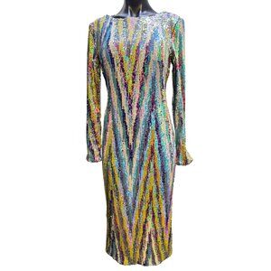 Dress The Population Multi-Color Sequined Long Sleeve Bodycon Dress M